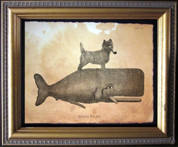 Cairn Terrier Dog Riding Whale, Vintage Style Art Print - Etsy