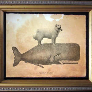 Great Pyrenees Mountain Dog Whale Vintage Collage Print tea stain dog art dog gifts for christmas gifts for dog owners gifts for boyfriends