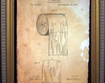 Vintage Toilet Paper Roll Patent Print Vintage print Toilet Paper Bathroom Art  toilet paper art novelty  for him  WFH office art