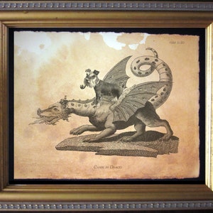 Mini Schnauzer Dog Riding Dragon Vintage Collage Print tea stain dog art dog gifts for christmas gifts for dog owners gifts for boyfriends