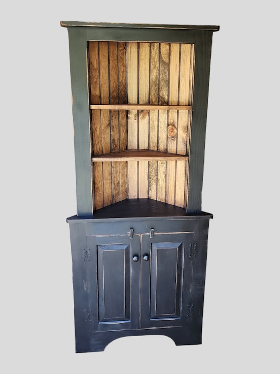 Rustic corner china sale cabinet