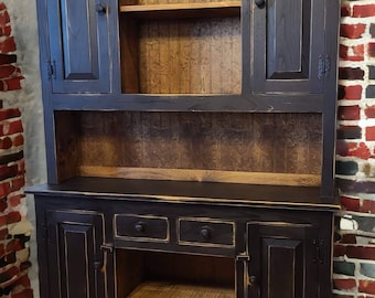Rustic Farmhouse Wood Hutch: Vintage-Style Kitchen Storage Cabinet (77x47.5x13")