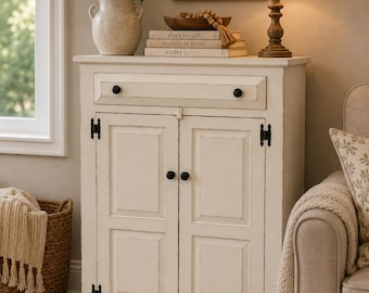 Rustic Farmhouse Kitchen Cabinet: Primitive Charm Cupboard Organizer for Country-Style Storage