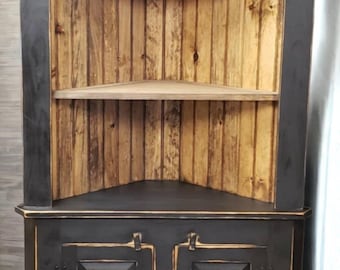 Handmade Distressed Style Corner Hutch - Rustic Home Decor