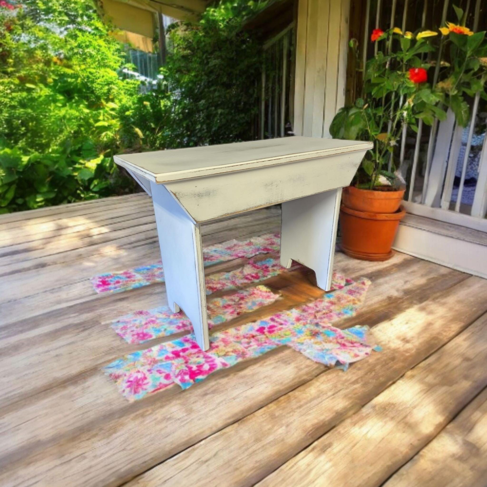 Rustic Wooden Bench, Primitive Farmhouse Stool, Indoor Outdoor Seating ...