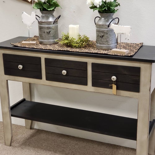 Rustic Sofa Table Farmhouse Console Three Drawer Rustic Sofa Table Farmhouse Console, Rustic Farmhouse Console Table With Drawers
