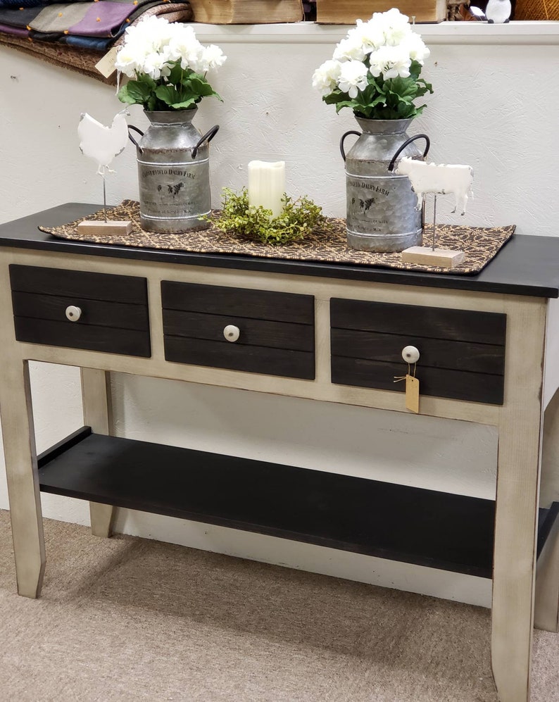 Farmhouse Console Table Three Drawer Country Style Tables Credenza Rustic Sofa