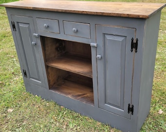Primitive Buffet Cabinet , Rustic Sideboard , Farmhouse Storage Console , Vintage Style Kitchen Hutch