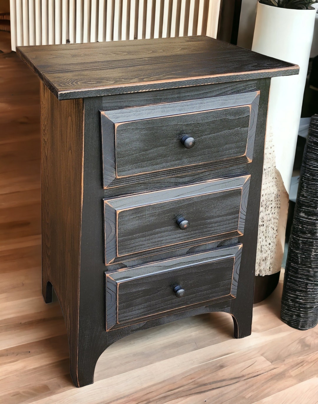 Rustic Night Stand With 3 Drawers, Handcrafted Bedside Table ...