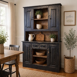 Rustic Farmhouse Wood Hutch: Vintage-Style Kitchen Storage Cabinet (77x47.5x13")