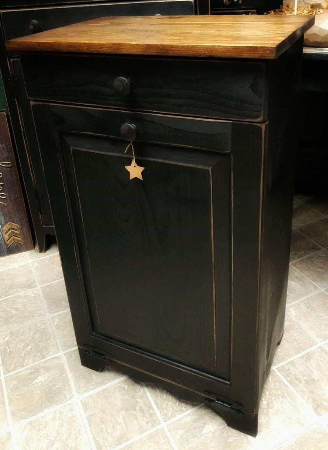 Tilt out rustic trash bin/ tilt out laundry bin / Farmhouse style trash can / Wooden flip out trash can /Rustic kitchen garbage can