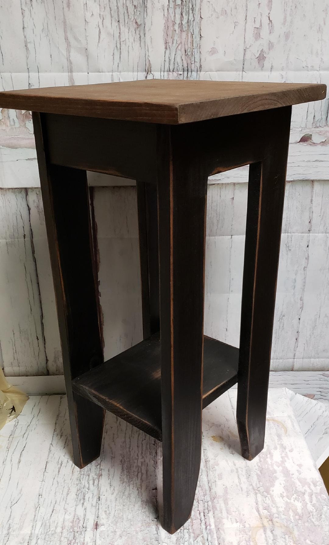 Rustic Plant Stand Handmade Distressed Black Farmhouse Decor, Wooden ...