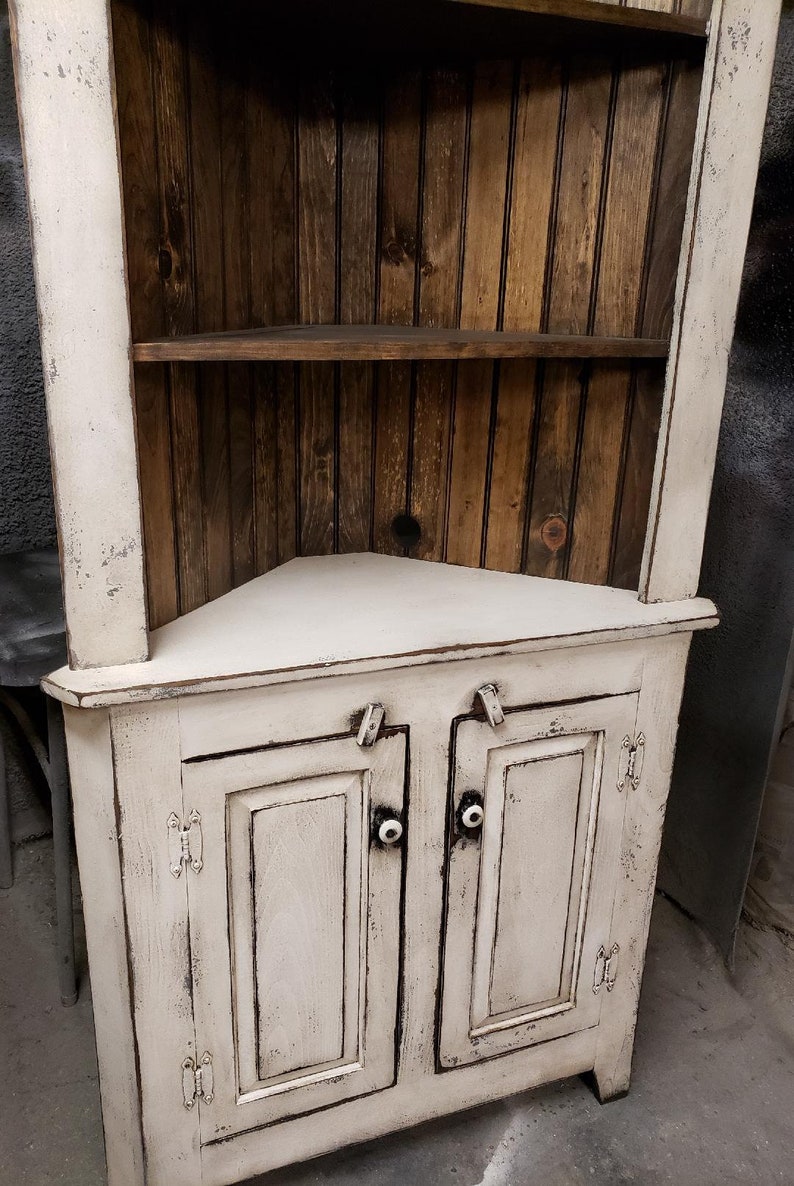 Handmade Rustic Corner Hutch, Primitive Corner Cabinet, Solid Wood Storage, Farmhouse Furniture image 3