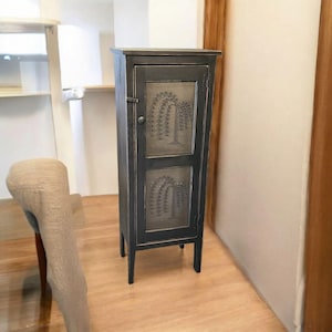 Rustic Punched Tin Pie Safe Cabinet: Vintage Farmhouse Kitchen Pantry Organizer & Storage Cupboard