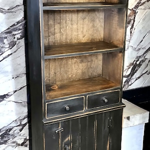 Rustic Handcrafted Bookcase, Primitive Style Hutch, Farmhouse Storage, Vintage Decor