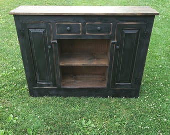 Distressed farmhouse buffet cabinet | rustic sideboard for entryway, kitchen, or dining room storage
