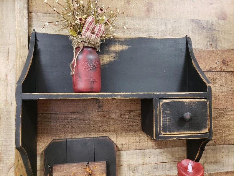 Primitive Wall Shelf With Drawer Shelves Country