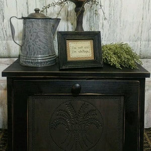 Rustic bread box with tilt out tin panel door