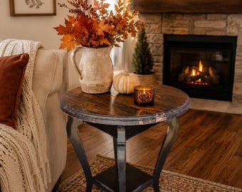Handmade Distressed White Pine Accent Table | Rustic Farmhouse Decor