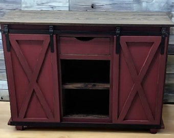 Handmade Rustic Entertainment Cabinet, Farmhouse Media Stand, Solid Wood TV Console