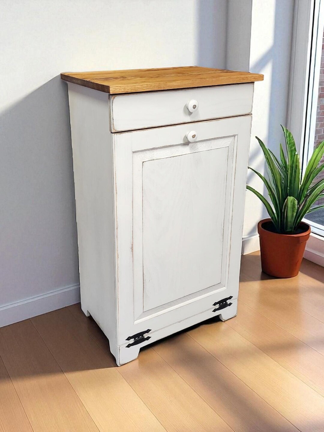 Rustic Wooden Trash Bin - Farmhouse Kitchen Garbage Container ...