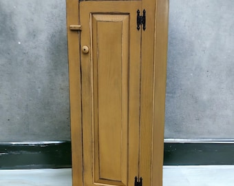 Rustic handcrafted small kitchen cabinet, primitive storage unit for pantry, bathroom, or living room