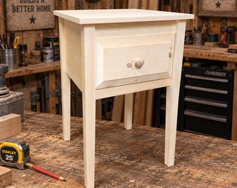 Handmade Pine End Table | Rustic Farmhouse Nightstand with Drawer