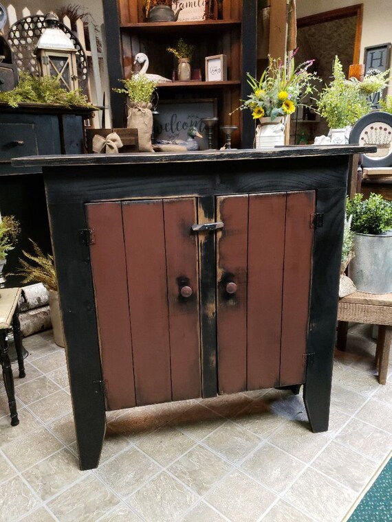 Primitive Jelly Cabinet Rustic Cabinet Cabinet Country Cabinet In Black And Burgundy Farmhouse Cabinet Shaker Cabinet