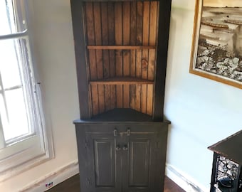 Handmade Rustic Corner Hutch, Solid Wood Display Cabinet Handmade Rustic Corner Hutch, Solid Wood Display Cabinet