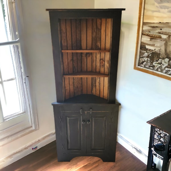 Handmade Rustic Corner Hutch, Solid Wood Display Cabinet, Farmhouse Storage, Rustic Furniture, Farmhouse Decor