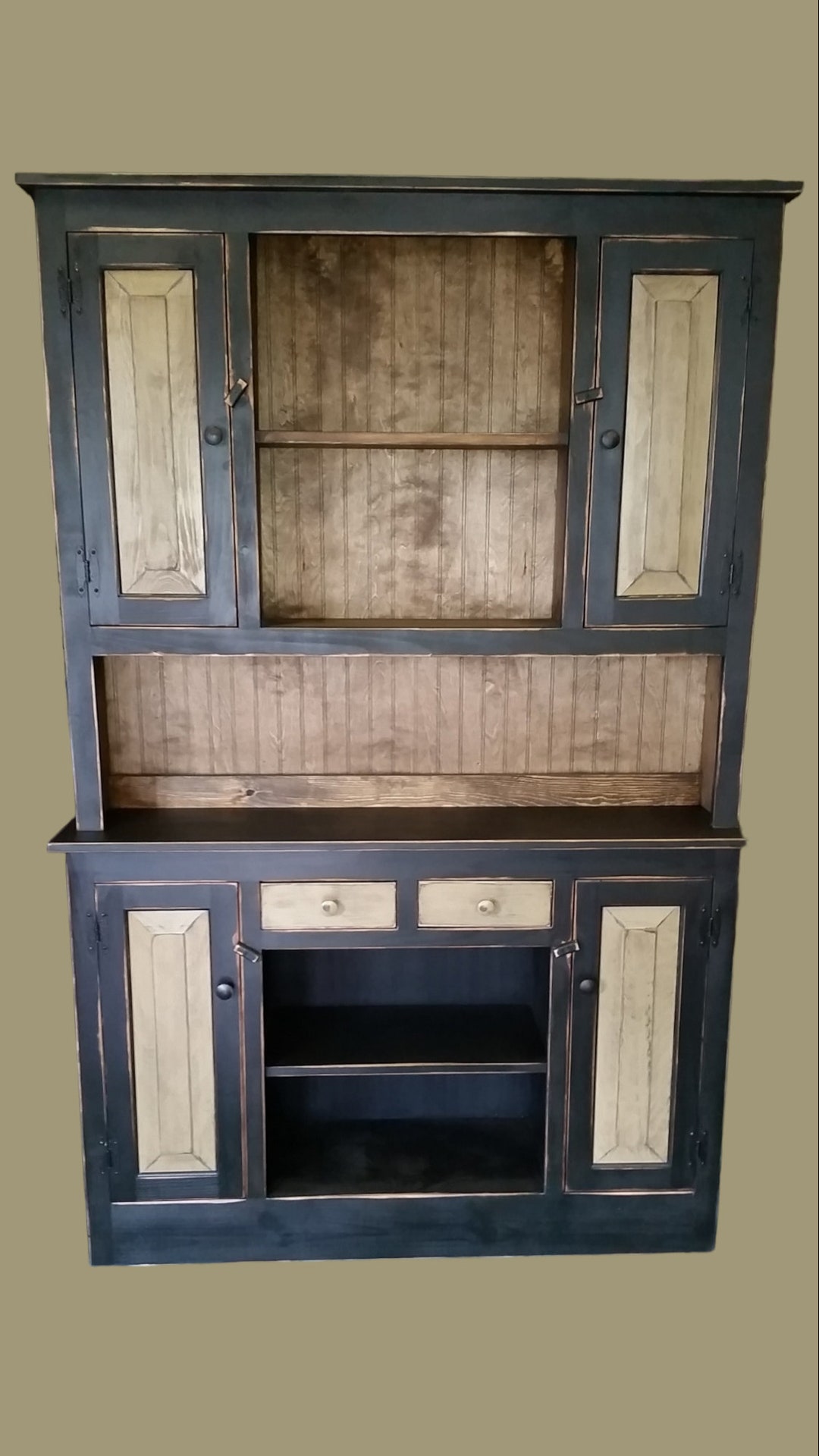 Handmade Rustic Stepback Hutch, Primitive Hutch, Farmhouse Display ...