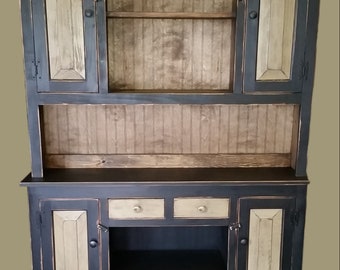 Handmade Rustic Stepback Hutch, Primitive Hutch, Farmhouse Display Cabinet, Rustic Furniture