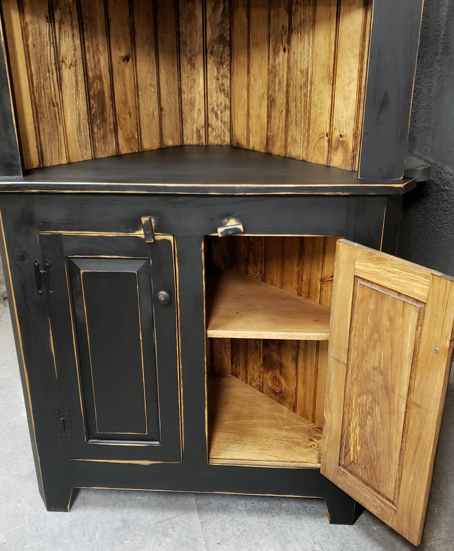 Rustic Corner Buffet Rustic Solid Wood Corner Hutch: Farmhouse Display Cabinet & Storage for ...