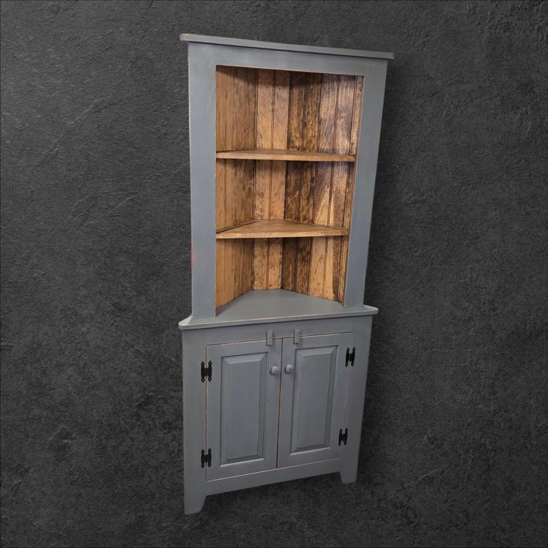 Rustic Corner Buffet Handmade Rustic Corner Hutch: Distressed Farmhouse Cabinet - Etsy