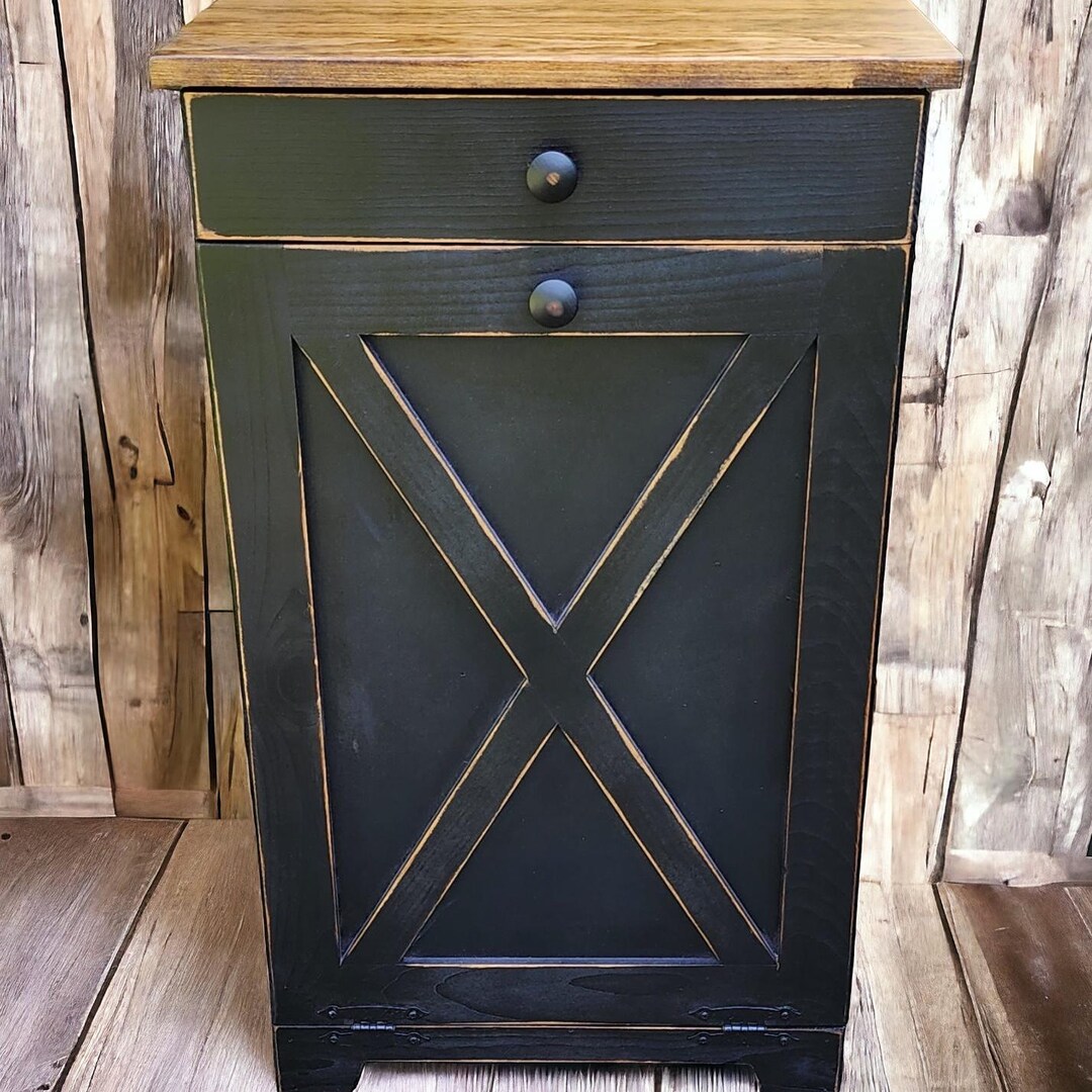 Rustic Farmhouse Kitchen Trash Bin With Drawer, Wooden Tilt-out Garbage ...
