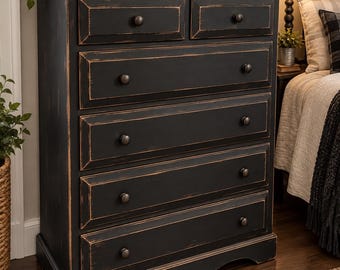 Handmade Rustic Black Pine 6-Drawer Dresser | Farmhouse Bedroom Furniture