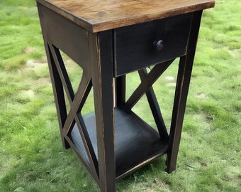 Rustic farmhouse end table with drawer, handmade nightstand, vintage style entryway or bedside storage