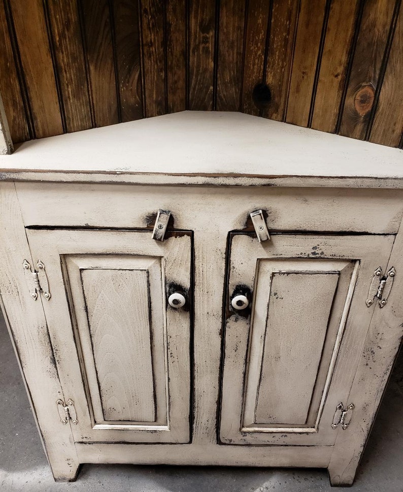 Handmade Rustic Corner Hutch, Primitive Corner Cabinet, Solid Wood Storage, Farmhouse Furniture image 4