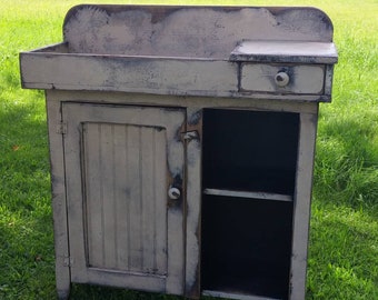 Handmade Primitive Style Dry Sink Cabinet, Rustic Wooden Storage, Vintage Inspired Furniture