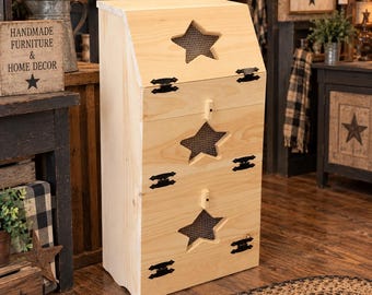 Unfinished Rustic Vegetable Bin | Handcrafted Farmhouse Kitchen Storage | Wooden Potato and Onion Organizer