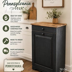 Handmade Rustic Pine Tilt-Out Trash Cabinet, Pet Food Storage Bin