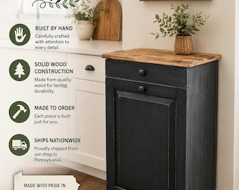 Handmade Rustic Pine Tilt-Out Trash Cabinet, Pet Food Storage Bin
