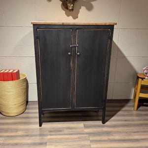 Farmhouse Solid Wood Cabinet - Vintage Kitchen Storage Organizer with Solid Doors - Primitive Pantry