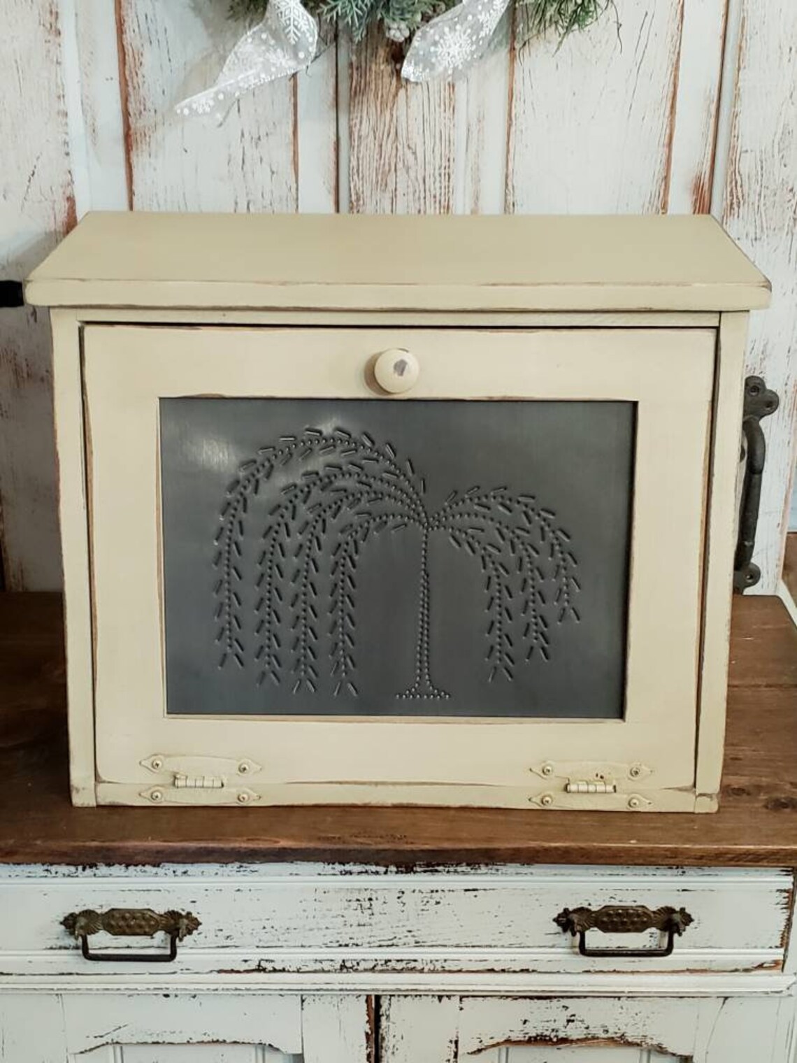Country bread box with tin door/rustic Etsy