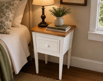 Handmade Pine End Table with Drawer | Rustic Farmhouse Nightstand, Primitive Wood Decor