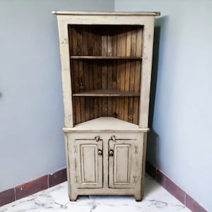 Handmade Rustic Corner Hutch, Primitive Corner Cabinet, Solid Wood Storage, Farmhouse Furniture
