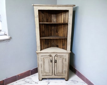 Handmade Rustic Corner Hutch, Primitive Corner Cabinet, Solid Wood Storage, Farmhouse Furniture