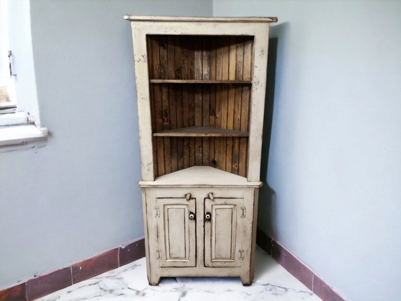 Handmade Rustic Corner Hutch, Primitive Corner Cabinet, Solid Wood Storage, Farmhouse Furniture immagine 1