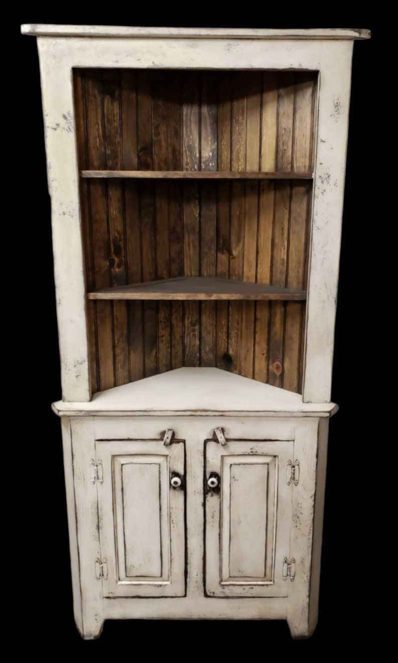 Handmade Rustic Corner Hutch, Primitive Corner Cabinet, Solid Wood Storage, Farmhouse Furniture immagine 2