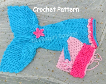 Mermaid Costume, 4 piece set with Open Tail Mermaid Skirt,Crochet Pattern,